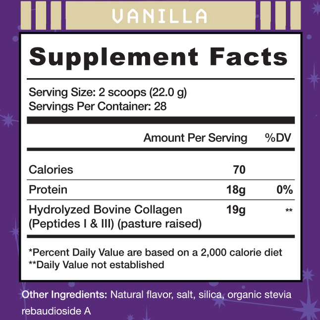 Astroflav Collagen 28 Serving Vanilla Supplement or Nutrition Facts